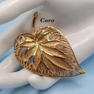 Vintage Coro Filigree Leaf Brooch, Mid-Century, 2 1/2 Inches